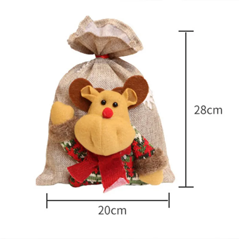 Christmas Candy Bag Cute Christmas-Gift Bags Brushed Fabric Drawstring Handbag Christmas-Pocket Decoration