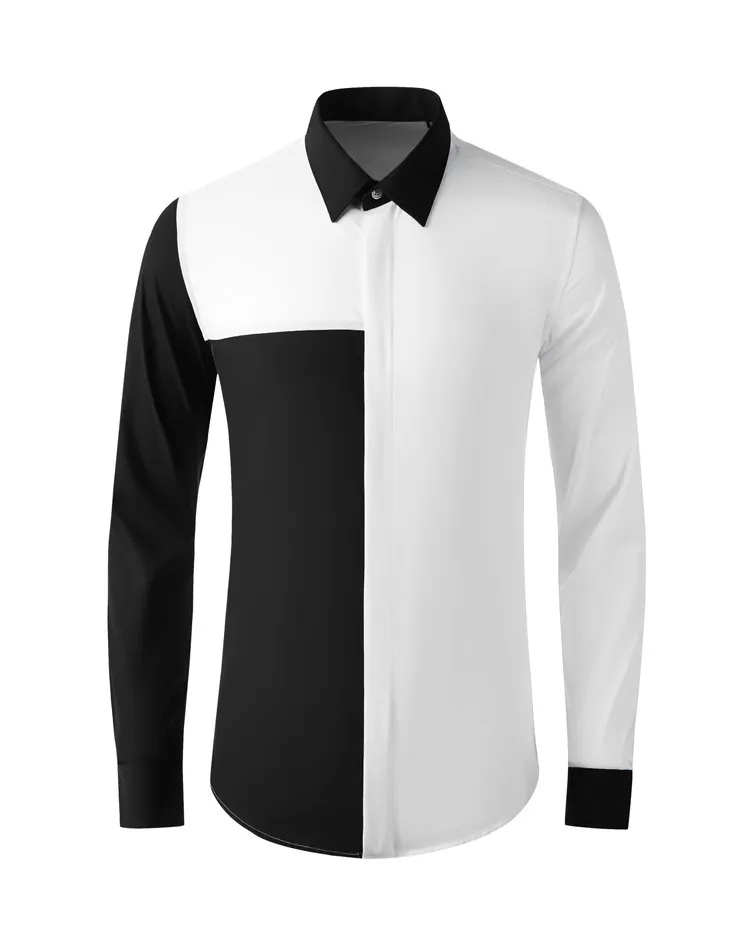 Luxury Contrast Collar Dress Shirt Long Sleeve Black And White Contrast