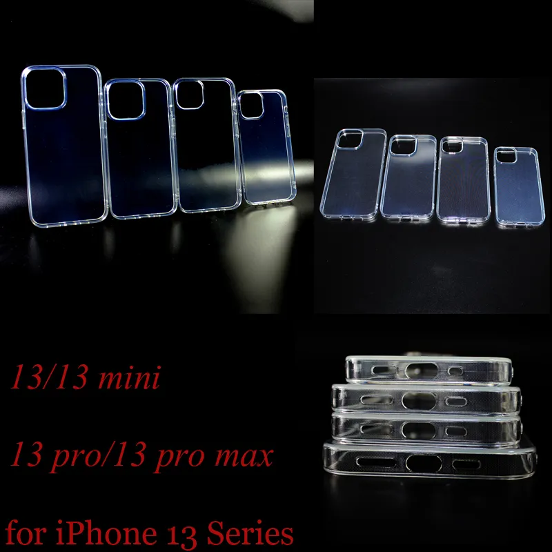 Nyaste 1,5mm Transparent TPU Material Mobiltelefon Mjuka Clear Fodraler Skydda Cover ShockoProof för iPhone 13 Mini Pro Max