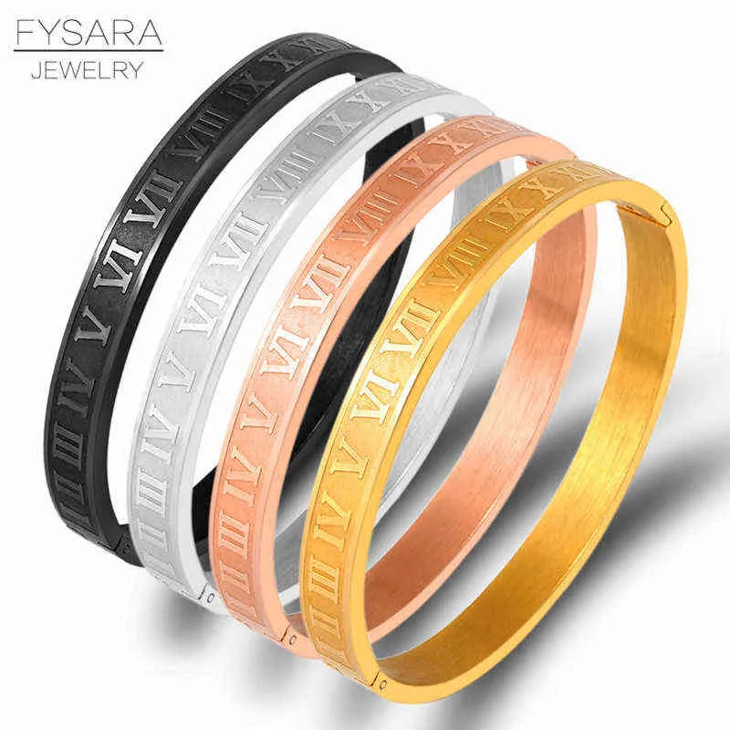 Fysara Men Kvinnor Rostfritt Stål Rose Guld Färg Par Armband Romerska Nummer Lover Manschett Bangle Bröllop Smycken Gift