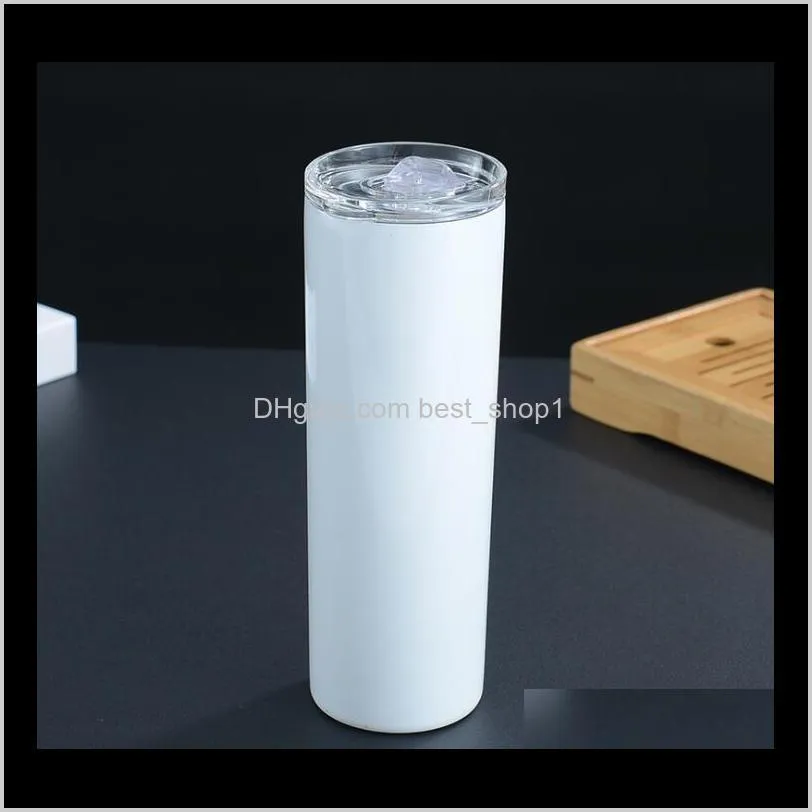 20oz 30oz skinny tumblers blank sublimation slim cup coffee mugs with lid and plastic straw beer mugs sea shipping cca12506