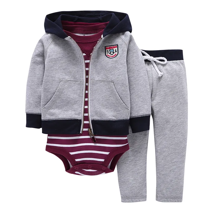 newborn baby boy girl clothes set long sleeve jacket+stripe rompers+pants outfit infant clothing suit cotton unisex costume 2019