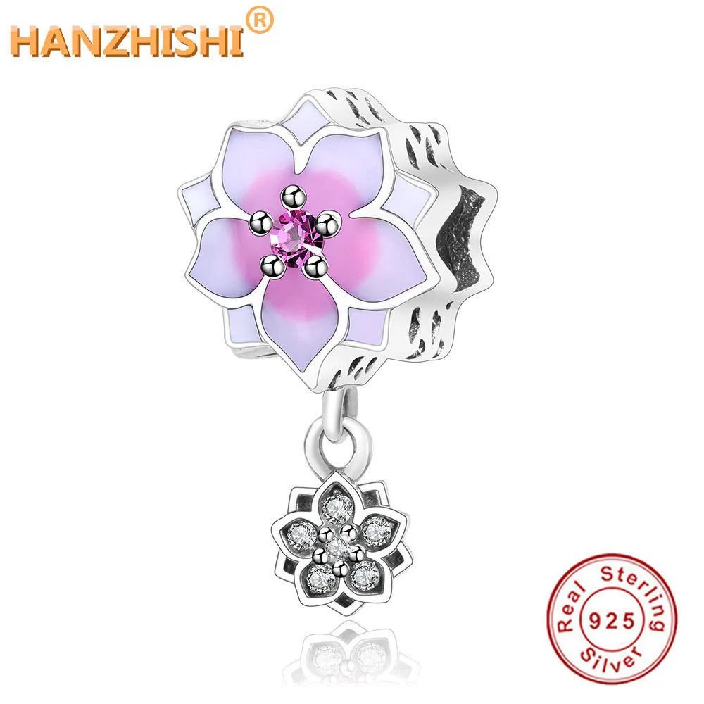 DIY pasuje oryginalne Pandora Charms Bransoletka 925 Sterling Silver Bloom Kwiat Charm Koraliki z biżuterią Emalą Robi Berloque Q0531