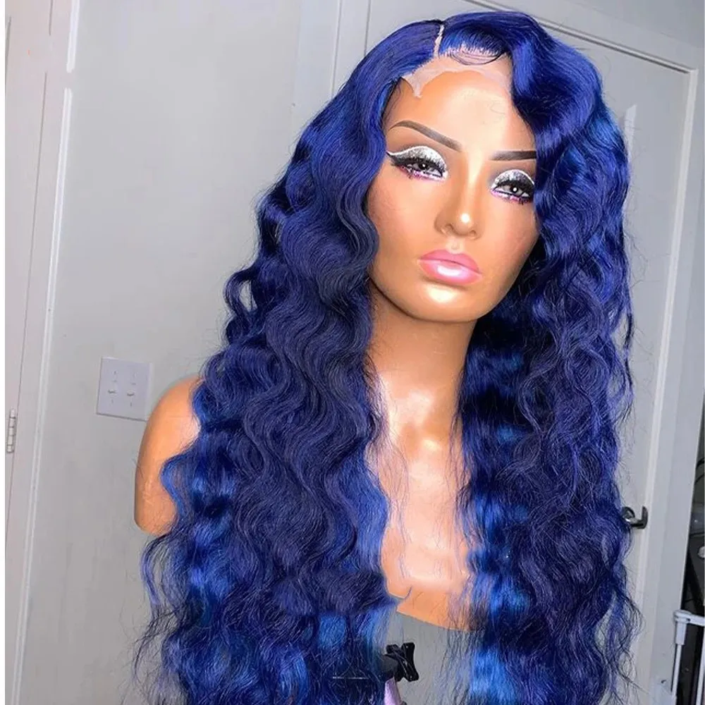 Free Part Dark Blue/ Burgundy/613 Blonde Lace Front Wigs 13x4 Synthetic Glueless Preplucked Kinky Curly Wig for Black Women