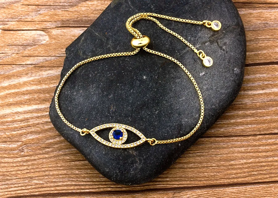 Armbänder, klassisches Charm-Armband mit bösem Blick für Frauen, glänzender Prinzessschliff, kubischer Zirkonia, CZ, verstellbare Armreifen, Kupferschmuck_voghion.com