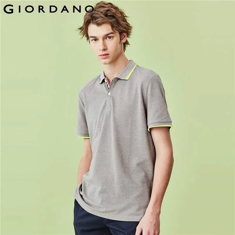 Giordano Men Polos Contrast Color Pique с коротким рукавом рубашка поло с поворотом воротника со стороны вентиляционных отверстий на подол Camisa Polo 01010392 210308