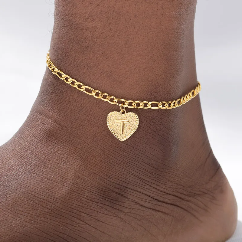Anklet 26 capital letters Stainless Steel Chain Anklet peach heart Copper Pendant