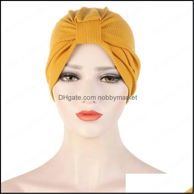 Trendy Solid Color Lady Turban Bonnet Soft Stretch India Wrap Head Scarf Knot Inner Hijabs for Women Muslim Headdress Hijab Cap