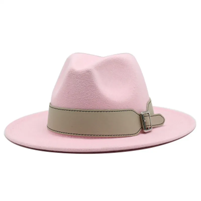 Fedora cappello da donna con cintura in solido fascinator autunno autunno cappelli invernali da donna bianco kaki cammello cappello feltro largo brim di lusso donne cappelli da uomo