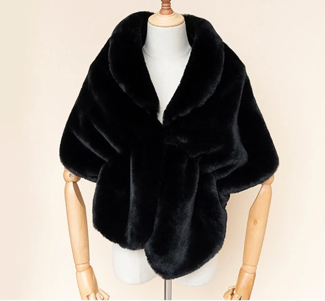 Wraps Jackets Black Wraps Faux Fur Bridal rygg bröllop Cape Coat Shawl Party