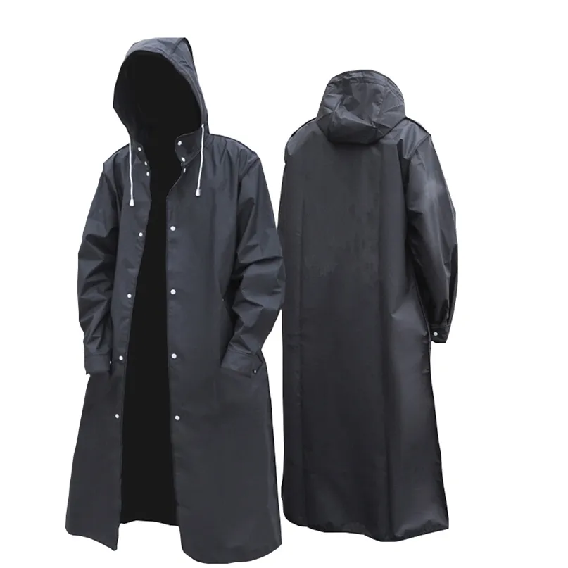 Black Fashion Adult Waterproof Long Raincoat Women Men Rain coat Hooded For Outdoor Hiking Travel Fishing Climbing Thickened 211025