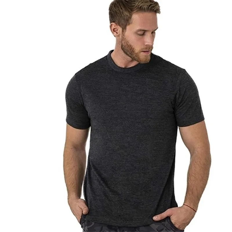 Män Merinoull T-shirt Base Layer Tech Tee 100% 170gram Wicking Andningsbar Anti-luktstorlek S-XXL 210716