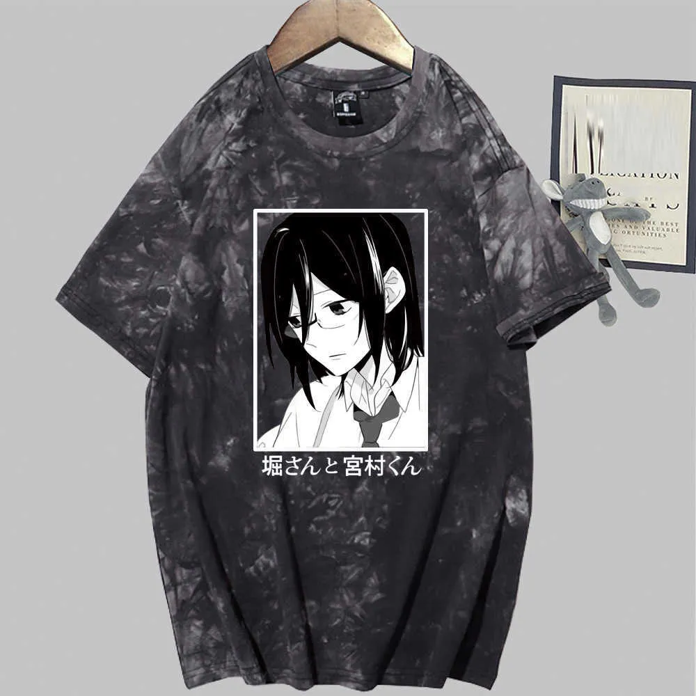 Anime Hori San till Miyamura Kun Short Sleeve Round Neck Tie Färg sommar T-tröja Y0809