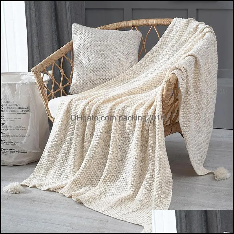 Blankets Thread Blanket With Tassel Solid Beige Grey Coffee Throw For Bed Sofa Home Textile Fashion Cape 130x170cmKnitted