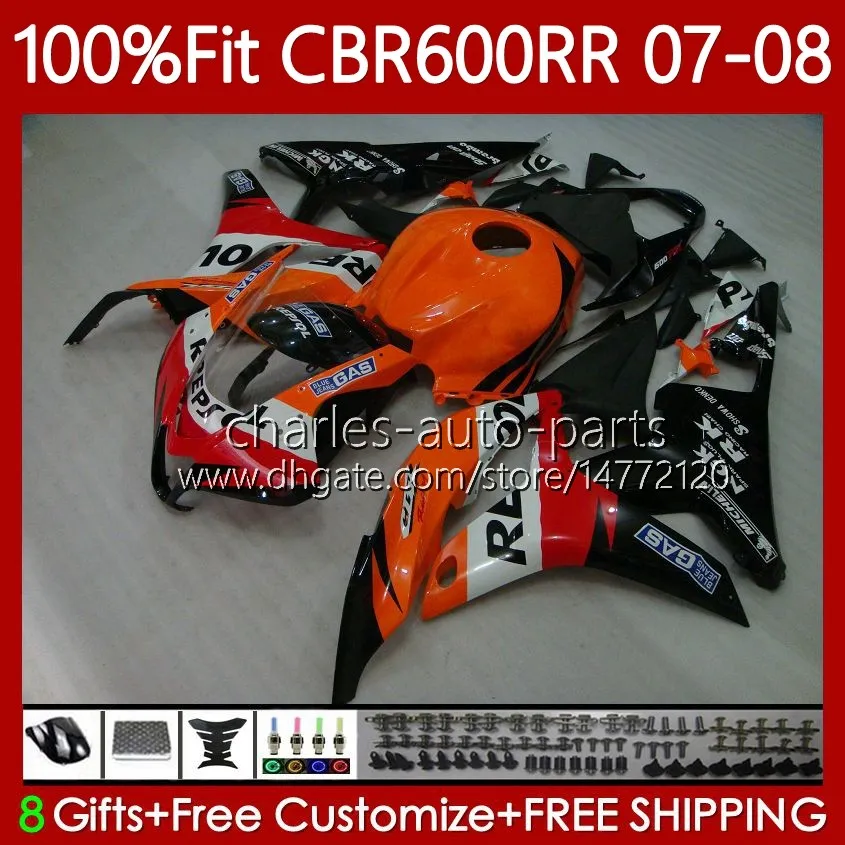 Honda CBR 600 RR CC F5 600CC 2007 2008 BodyWork 70NO.124 CBR600 RR 600RR 600F5 CBR600RR 07 08 CBR600F5 2007-2008注入型レポートオレンジフェアリング