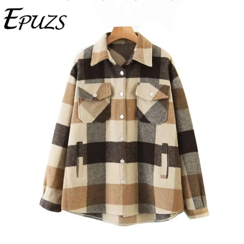 Moda Gruba Różowa Kurtka Green Plaid Kobiety Koszula Płaszcz Zima Plus Size Kurtki Dorywczo Kobiet Kurtka 210928