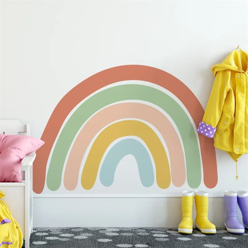 Creatieve Rainbow Muursticker Voor Kinderen Kamers Woonkamer Slaapkamer Decoraties PVC Zelfklevend Wallpaper Kleur Muurschildering Kind D30 210310