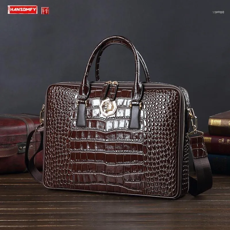 Briefcases Handbag Leather Men's Business Briefcase 14" Laptop Bag Crocodile Shoulder Large Capacity Tide Brand Computer Bags1