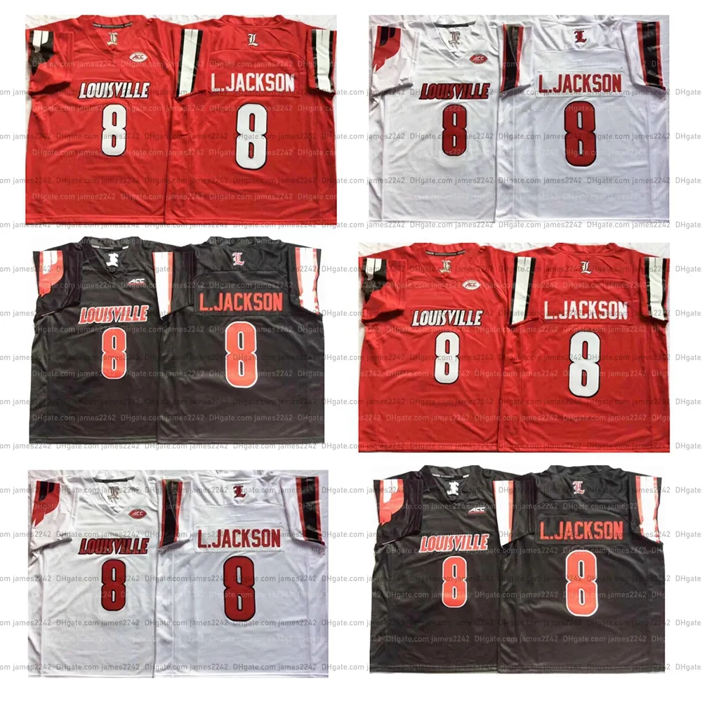 Lamar Jackson #8 대학 축구 유니폼 남성 스티치 레드 흰색 검은 L. Jackson Jerseys 최고 품질