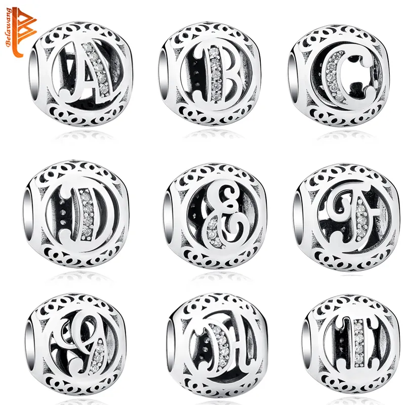 Autentisk 925 Sterling Silver Crystal Alphabet A-Z Letter Charms Pärlor Fit Original Pandora Armband Halsband DIY Smycken Making Q0225