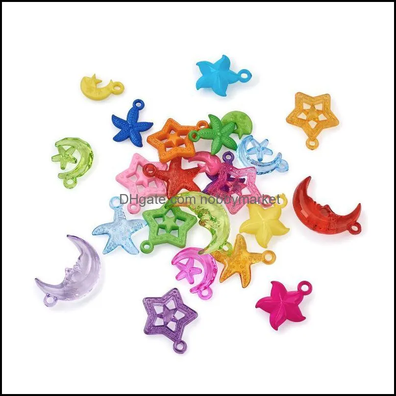 Charms 400pcs/Set Transparent & Opaque Acrylic Charm Star Moon Pendants For Jewelry Making Decor Accessories 25x19x6mm