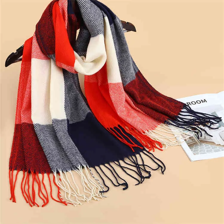 2021 Lady Women Kashmir Schal Fall Winter Oversized Sjal Plaid Fringe Hem Lätt Strikkad Kvinna Scarf