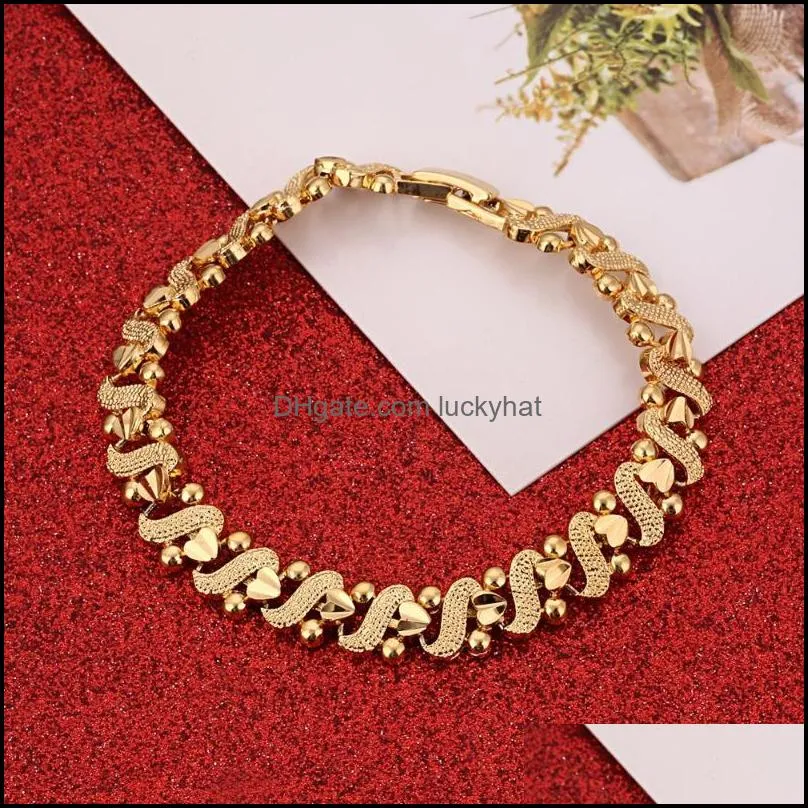 Wholesale Women Romantic Heart Bracelet Jewelry Gold Color Dubai Ethiopian African Gift Link, Chain