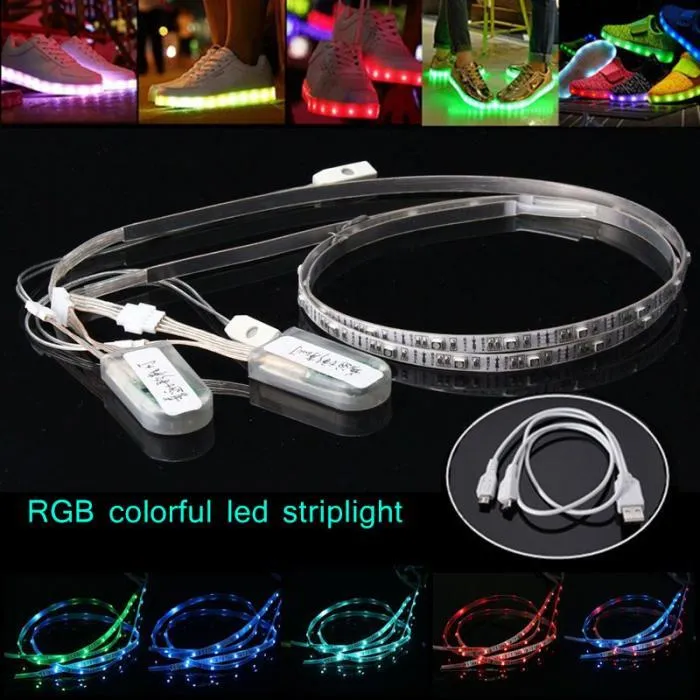 2 szt. 60 cm USB Ładowanie baterii Zasilany RGB 24 LED SMD 3528 Strip Light Wodoodporne buty Ubrania Party Zmienna Kolor DM25