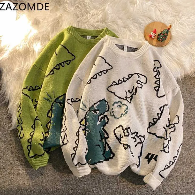 ZAZOMDE Harajuku Fashion Knitted Women Man Sweater Cute Cartoon Dinosaur Pullover Sweaters Fashion Streetwear Jumper Pull 211102