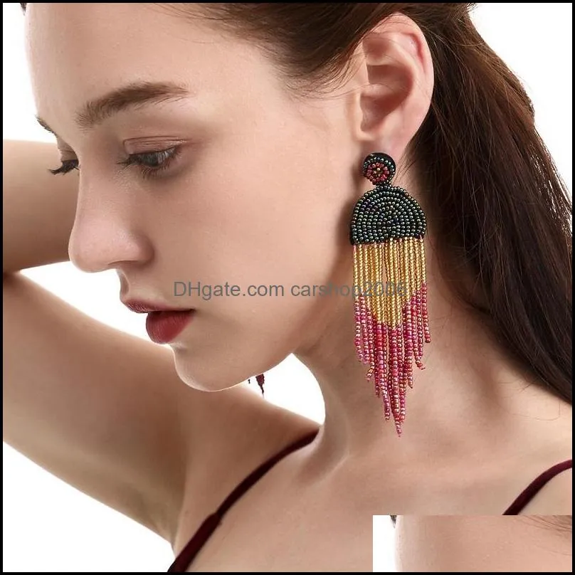 Bohemian Vintage Dangle Earrings Boho Handmade Beads Tassel Drop Earrings Fashion Multicolor Statement Earring Jewelry Party Gift