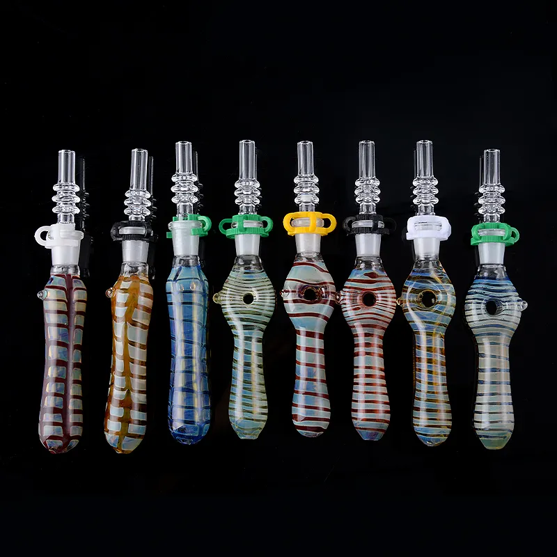 10 mm skarv Mini Glass Bong Rökning Hand Pipes Borosilikat Nector Collector med titan kvarts Keramisk spik Oljebrännare Dab Riggar Litet vattenrör NC-satser