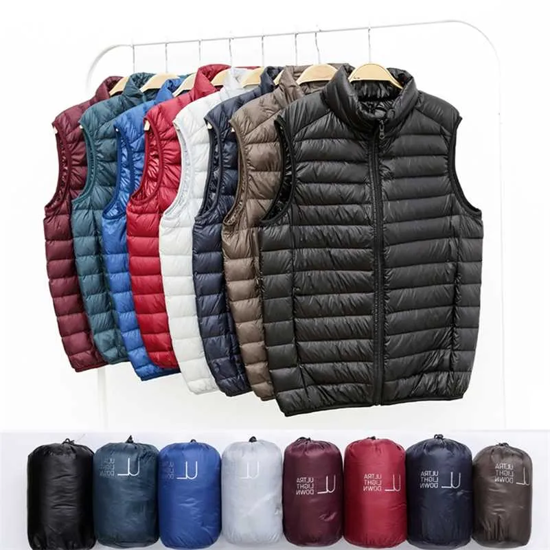 Gilet imbottito da uomo leggero resistente all'acqua e ripiegabile Gilet invernale da uomo in piumino d'anatra 211110