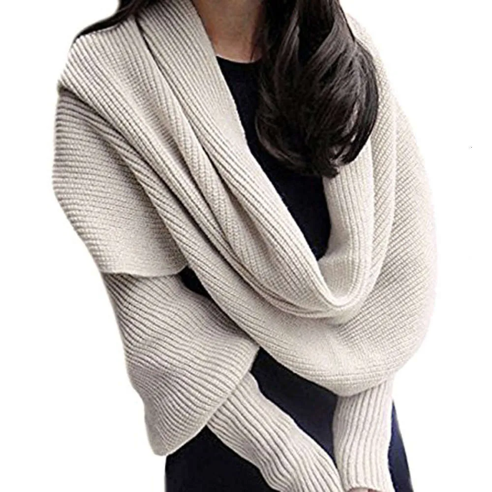 Designer Fashion Sticked Scarf Women's Warm Autumn and Winter Wool Shawl Monochrome259C