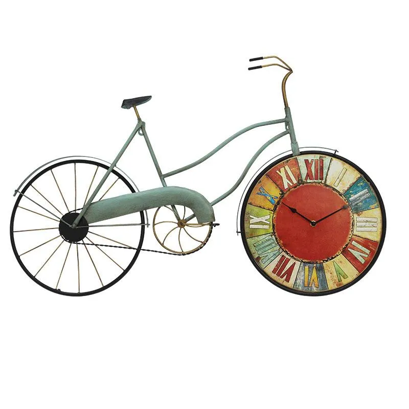 Orologi da parete American Retro Bicycle Nostalgic Coffee Shop Decorazione domestica creativa Orologio Bar Shabby Chic Design moderno 3DBG22