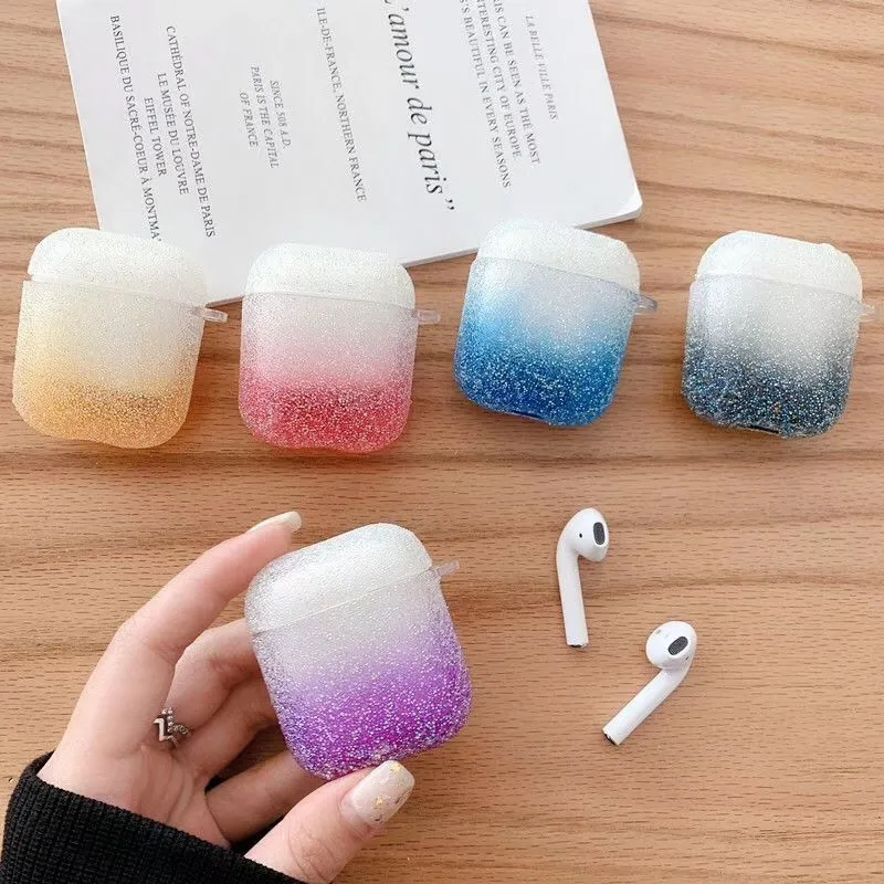 Bling Glitter Glänsande Gradient Diamond Headset Tillbehör Mjuk TPU Trådlös hörlurar Stötskyddad skyddsfall Anti-Drop för Apple AirPods 1 2 3 Pro