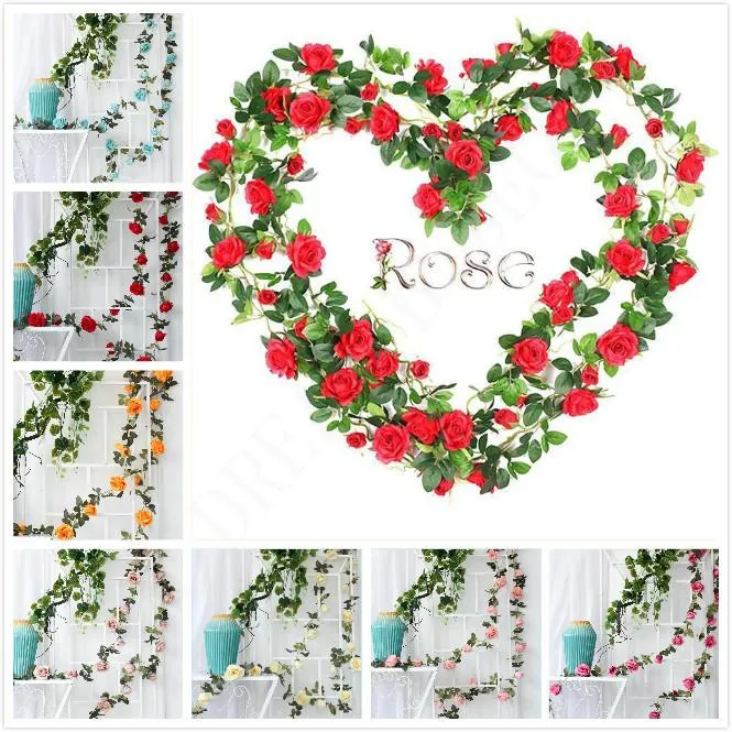 9 Flowers 16 Flowers 33 Flowers Artificial Rose Flower Vines Wedding Decor Rose Flower Rattan String Garden Hanging Garland Silk Flowesr