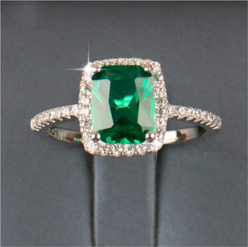 Big Promocja 3ct Real 925 Silver Ring Element Diamond Emerald Gemstone Pierścienie Dla Kobiet Wedding Engagement Jewelry Nowy