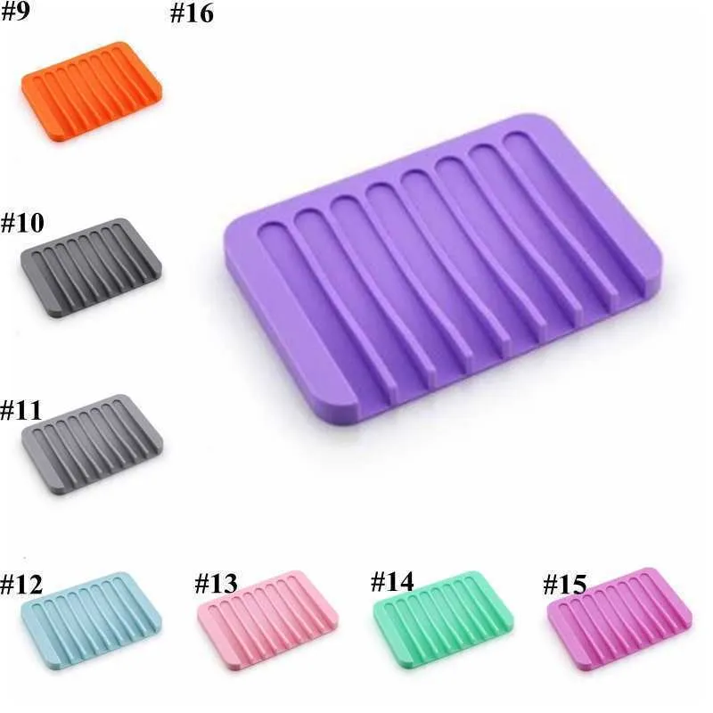 Soap Dish Holder Silicone Anti-slip Soap Dishes Candy Soft Soap Holder Rack Plate Tray Rectangle Case Container Bathroom Organizer B7002