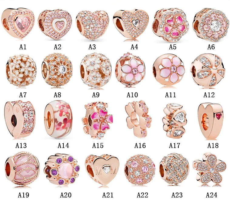 New Arrival 925 Sterling Silver Rose Gold Magnolia Heart Beads DIY Fit Original European Charm Bracelet Fashion Women Jewelry Accessories