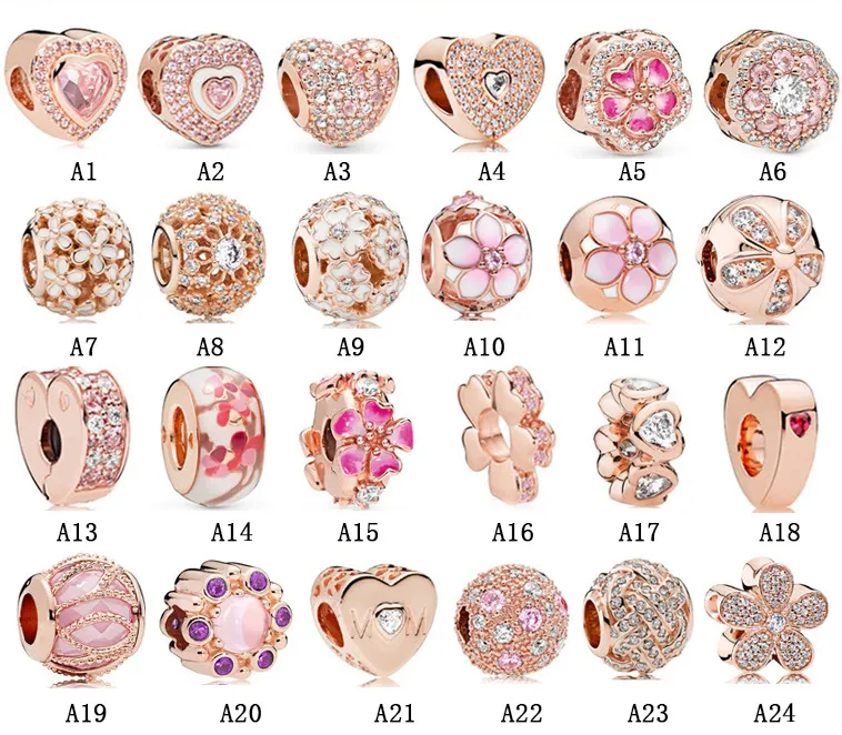 Nuovo arrivo argento sterling 925 oro rosa magnolia cuore perline fai-da-te braccialetto di fascino europeo originale moda accessori per gioielli da donna