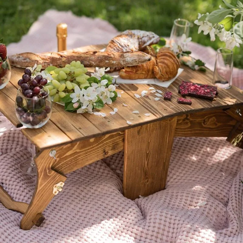 Móveis de acampamento Cesta dobrável portátil 2 em 1 mesa para vinho e lanches ao ar livre para família Campinggarden praias mesas de piquenique L5