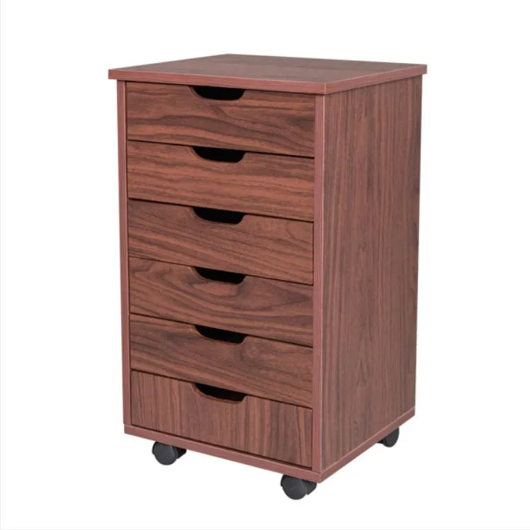 2022 Living Room Furniture Six Drawers MDF With PVC Wooden Filing Cabinet Dark Walnut Color