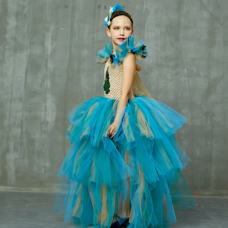 LIMITED EDITION Luxury Girls Peacock Tutu Dress with Matching Headband Multi-layer Kids Pageant Tulle Ball Gowns Peacock Costume (6)