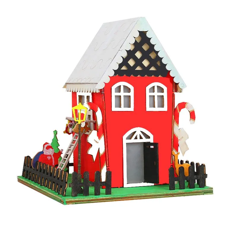 Party Decoration Selling Parents And Kids Christmas House 3D Hand-Assembled Building Model Puzzle Wooden Jigsaw Toys