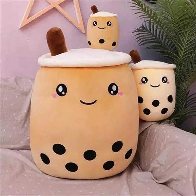 Cute Fruit Drink Plush Stuffed Soft Pink Strawberry Milk Tea Plush Boba Tea Cup Toy Bubble Tea Pillow Cushion Kids Gift