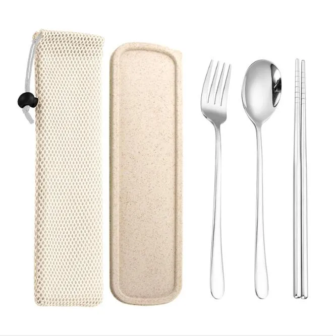 Portable tableware Set Cutlery Stainless steel spoon Fork chopsticks dinnerware box Dinner Restaurant Kitchen Tools Creative Gifts WMQ667