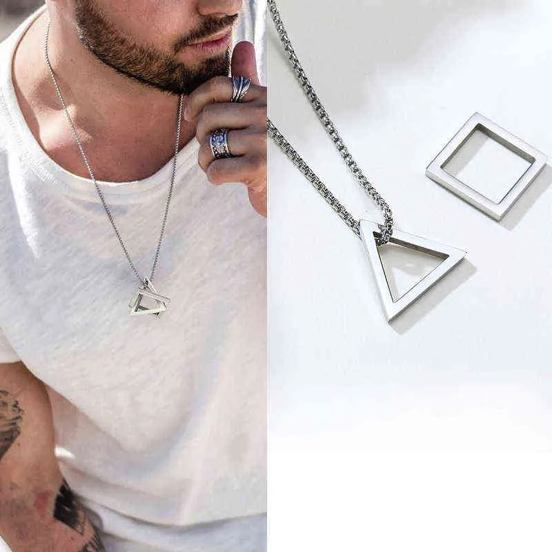 Collana da uomo popolare, pendente maschile a triangolo quadrato ad incastro, collane geometriche moderne alla moda in acciaio inossidabile, gioielli a vita bassa G220310