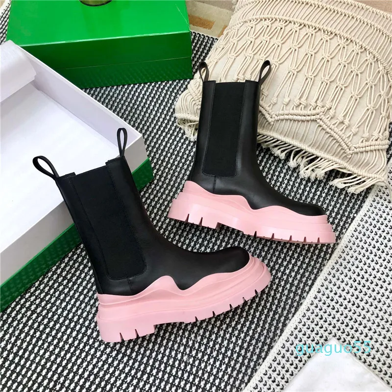 Designer 2021 Winter DamenHochwertige Chelsea-Stiefel Farbe Wellenreifen Sohlenstärke 5,5 cm Trendschuhe