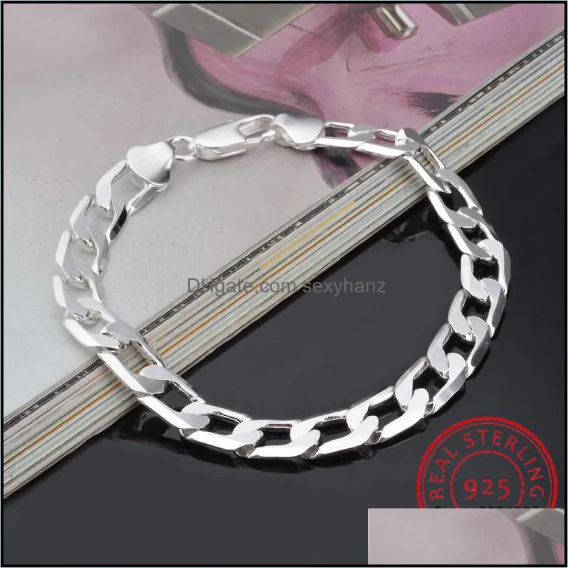 6MM 8MM 10MM 12MM Men Bracelet 925 Sterling Silver Italian Cuban Curb Chain Link Chain Bracelet Men Women Wholesale Jewelry Gift