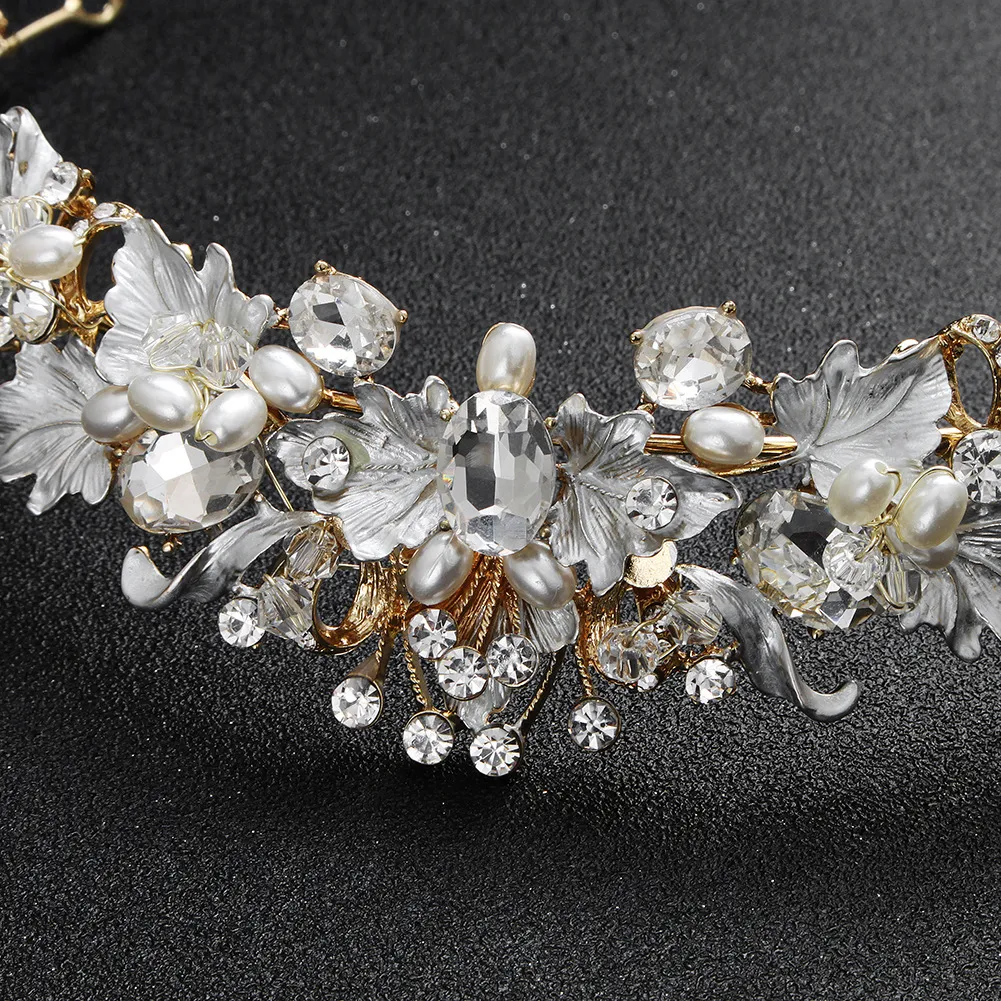 Handmade Crystal Wedding Hair Accessories Rhinestone Tiara Bridal Headband Crowns Headpiece Clear Pearls For Evening Party307o